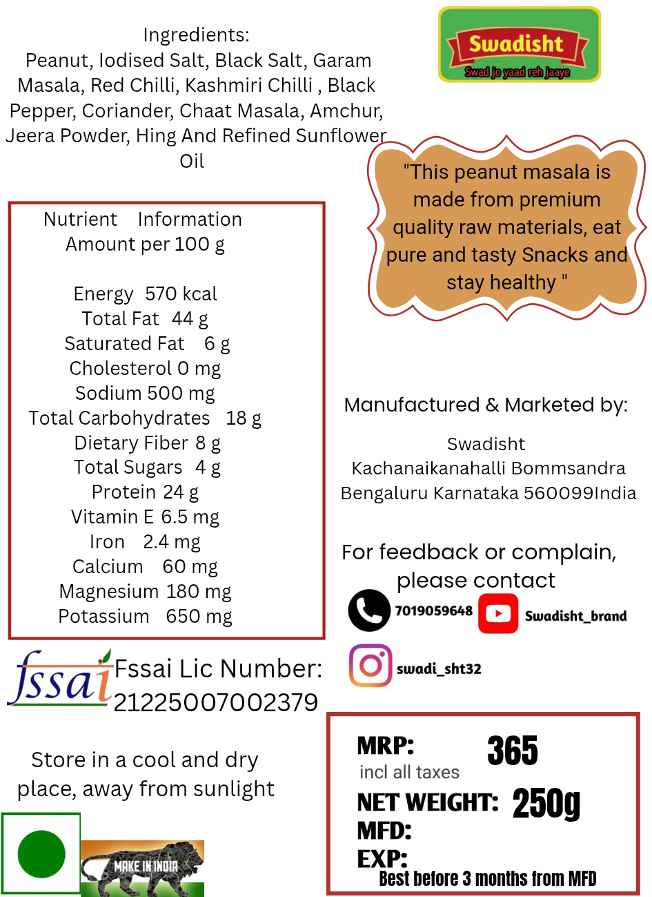 Peanut masala (Made with 100% natural ingredients)