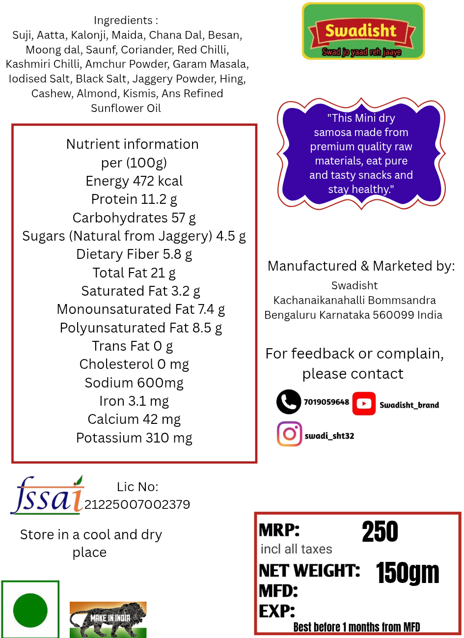 Mini Dry samosa ( made with 100%natural ingredients)