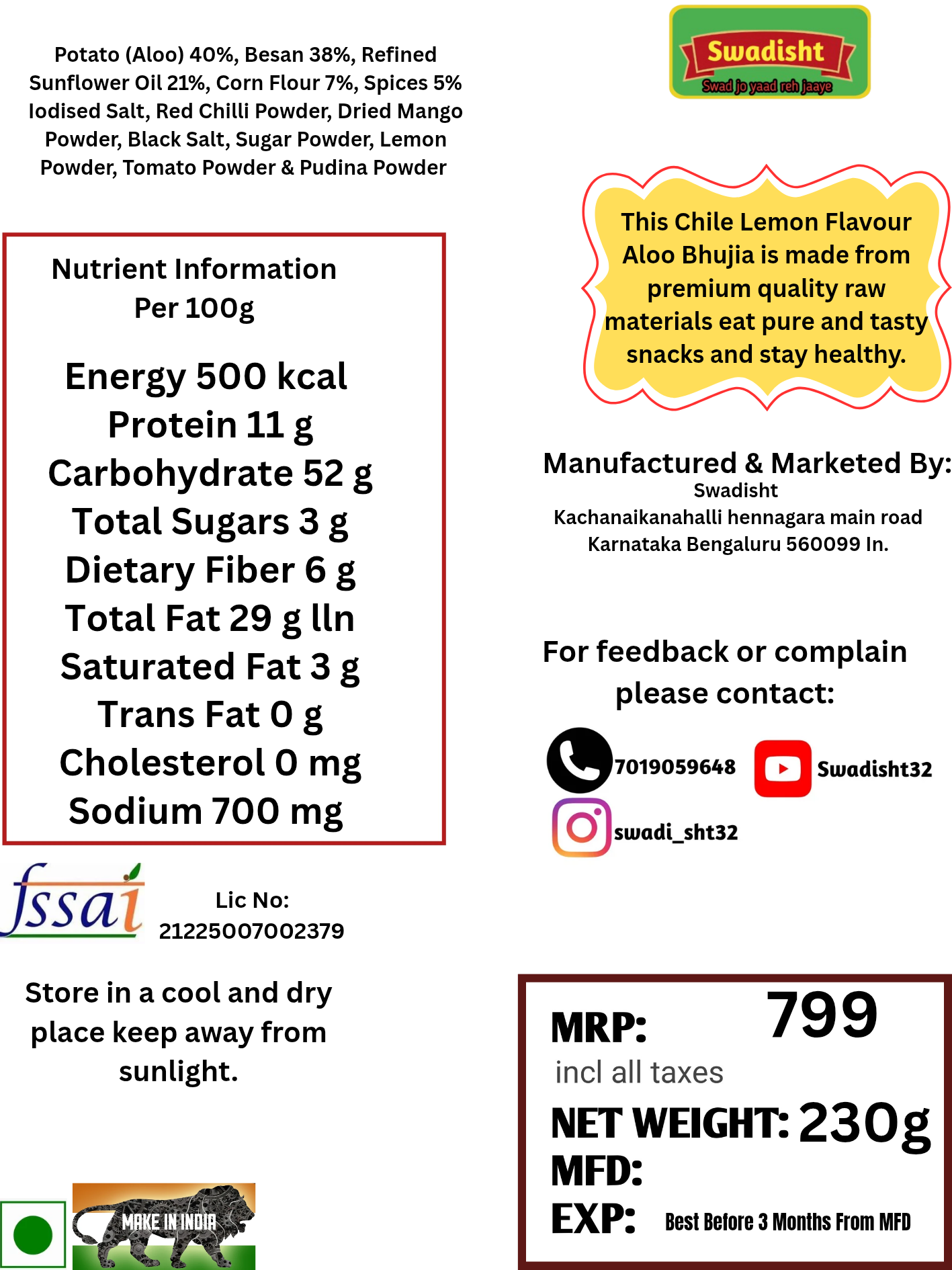 Healthy Aloo Bhujia Chile Lemon Flavour 230 g