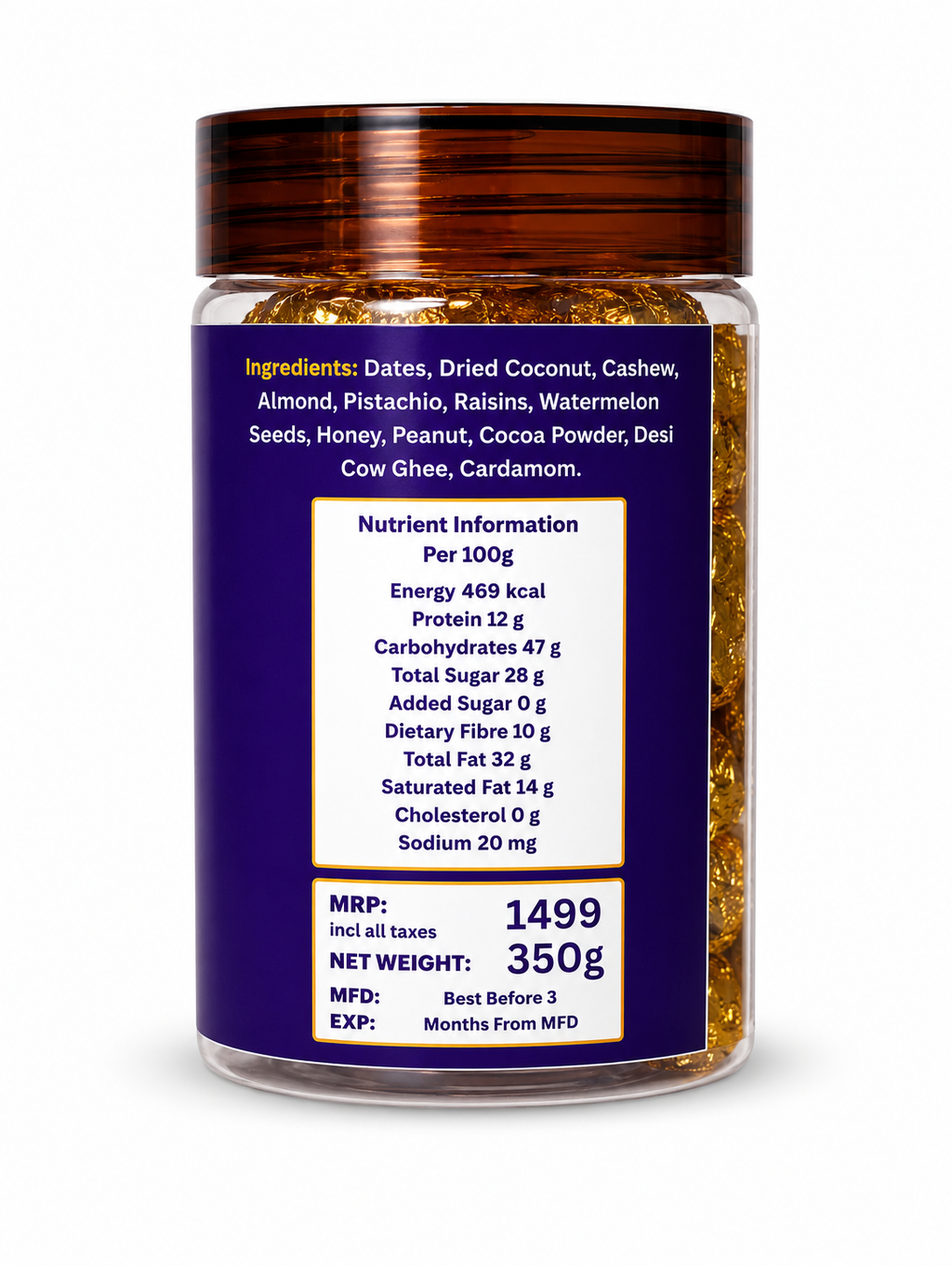 Chocolatey Dates Dry Fruits Ladoo In Jar 350g