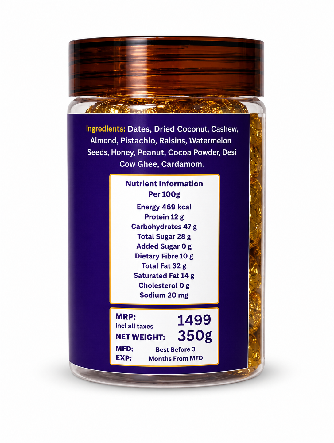 Chocolatey Dates Dry Fruits Ladoo In Jar 350g