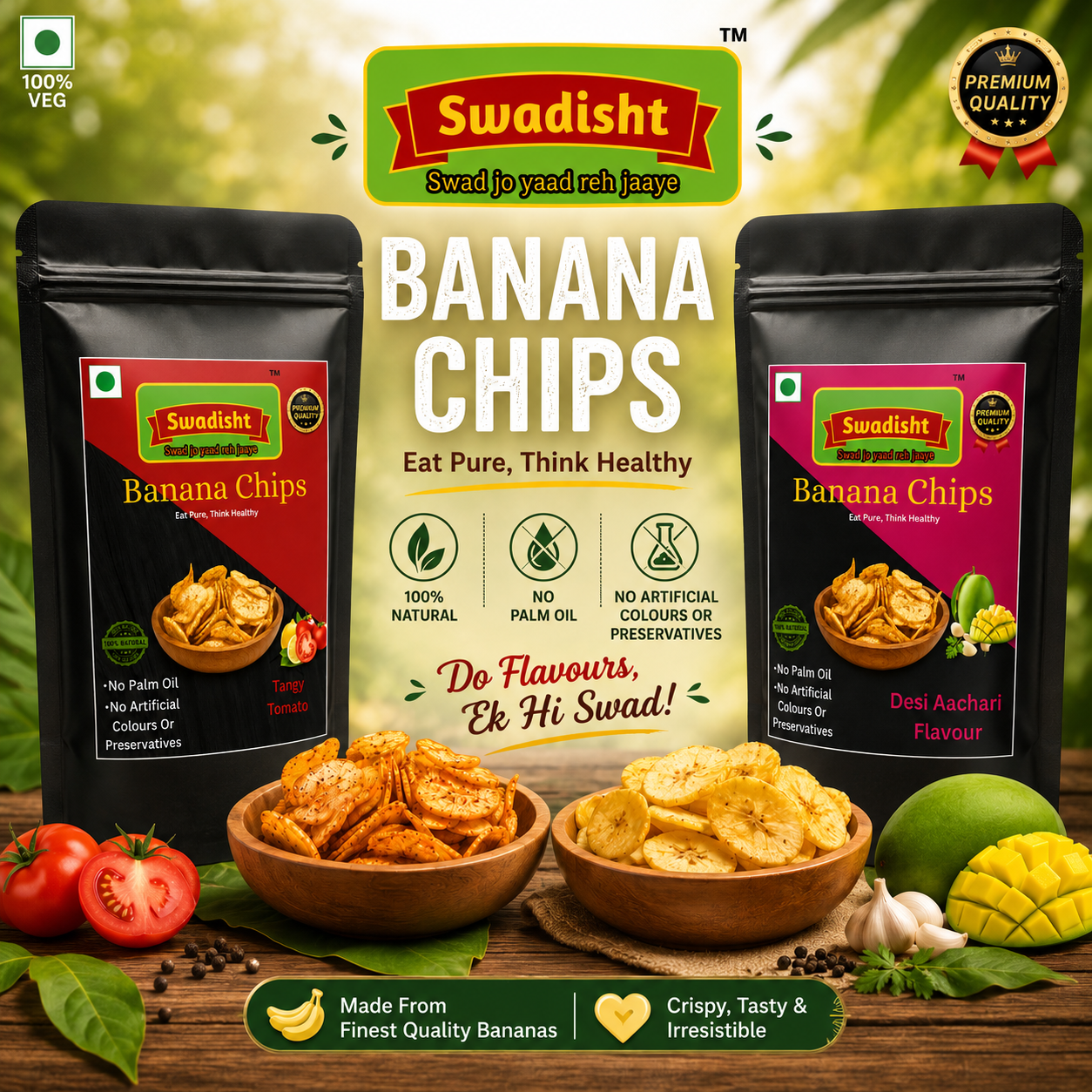Tangy Tomato 85g, Desi Aachari Flavour Banana Chips 85g