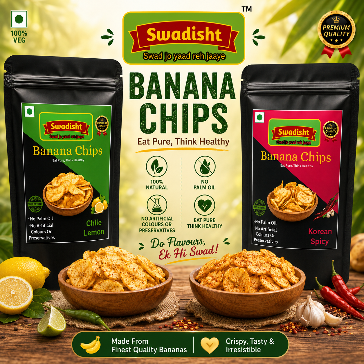 Chile Lemon 85g, Korean Spicy Flavour Banana Chips 85g